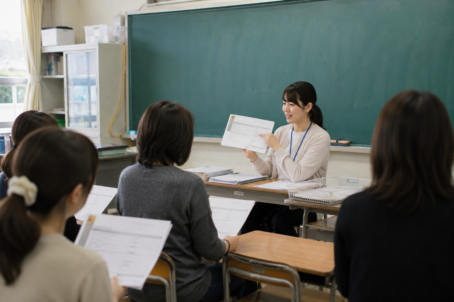 保護者会 資料 作り方 保護者会で資料を説明する様子