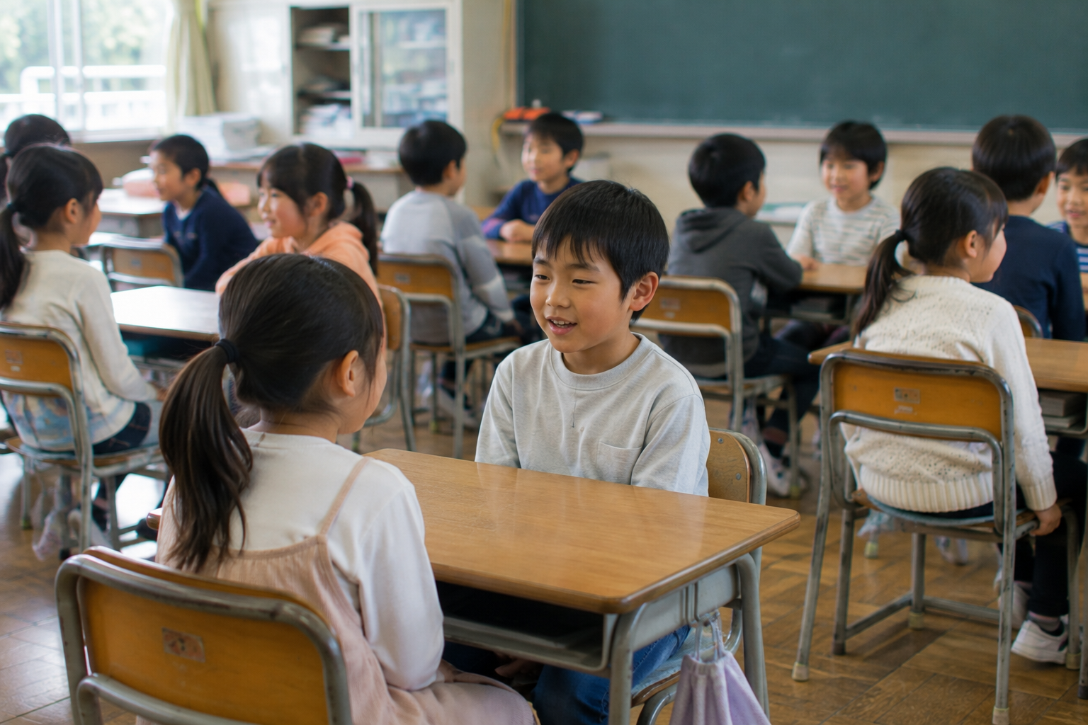 新学期 自己紹介ネタ 小学校 ペアで話す子どもたち