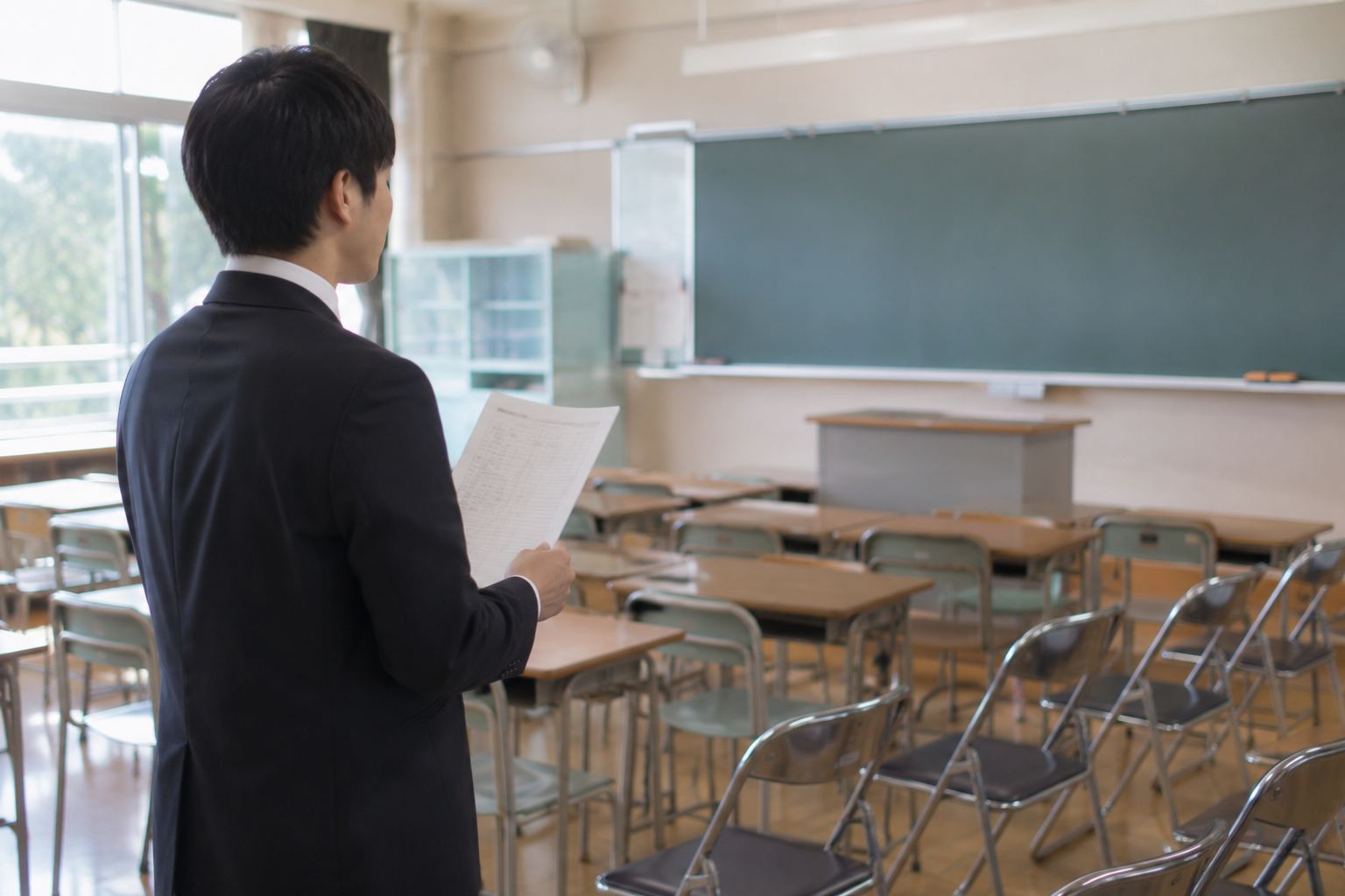 研究授業 緊張対策 授業前に深呼吸する教師