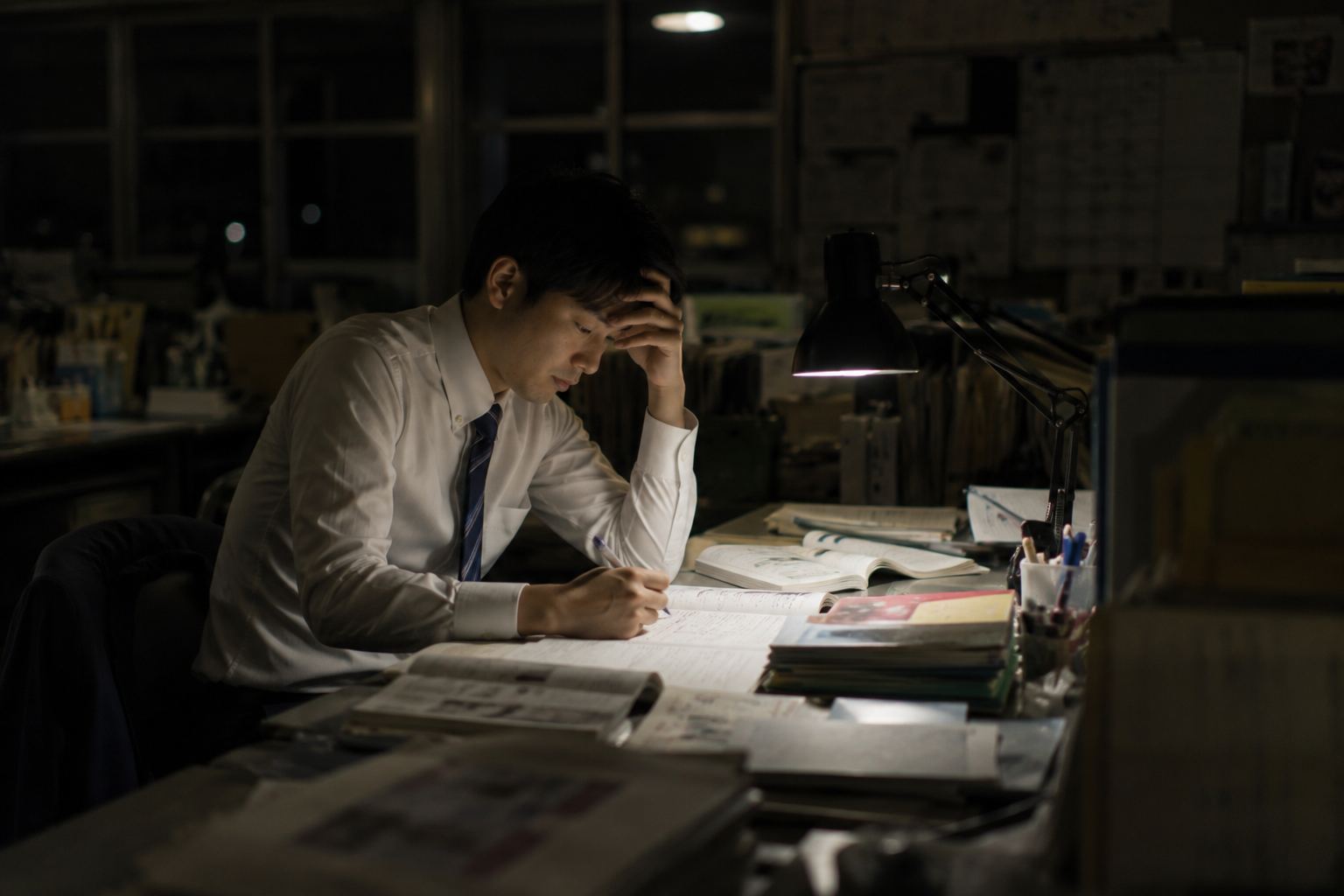 教材研究がしんどい 夜遅くまで職員室で教材研究をする教師