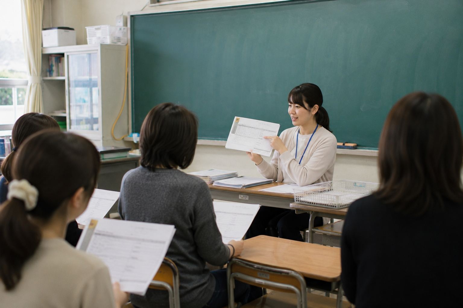 保護者会 資料 作り方 保護者会で資料を説明する様子