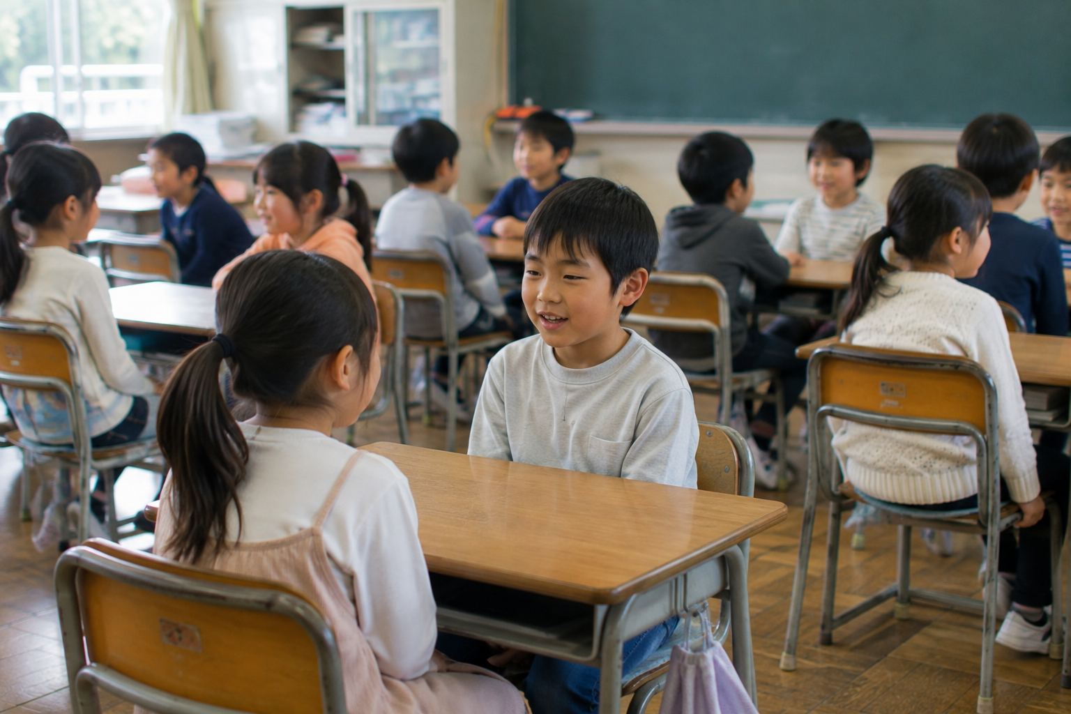 新学期 自己紹介ネタ 小学校 ペアで話す子どもたち